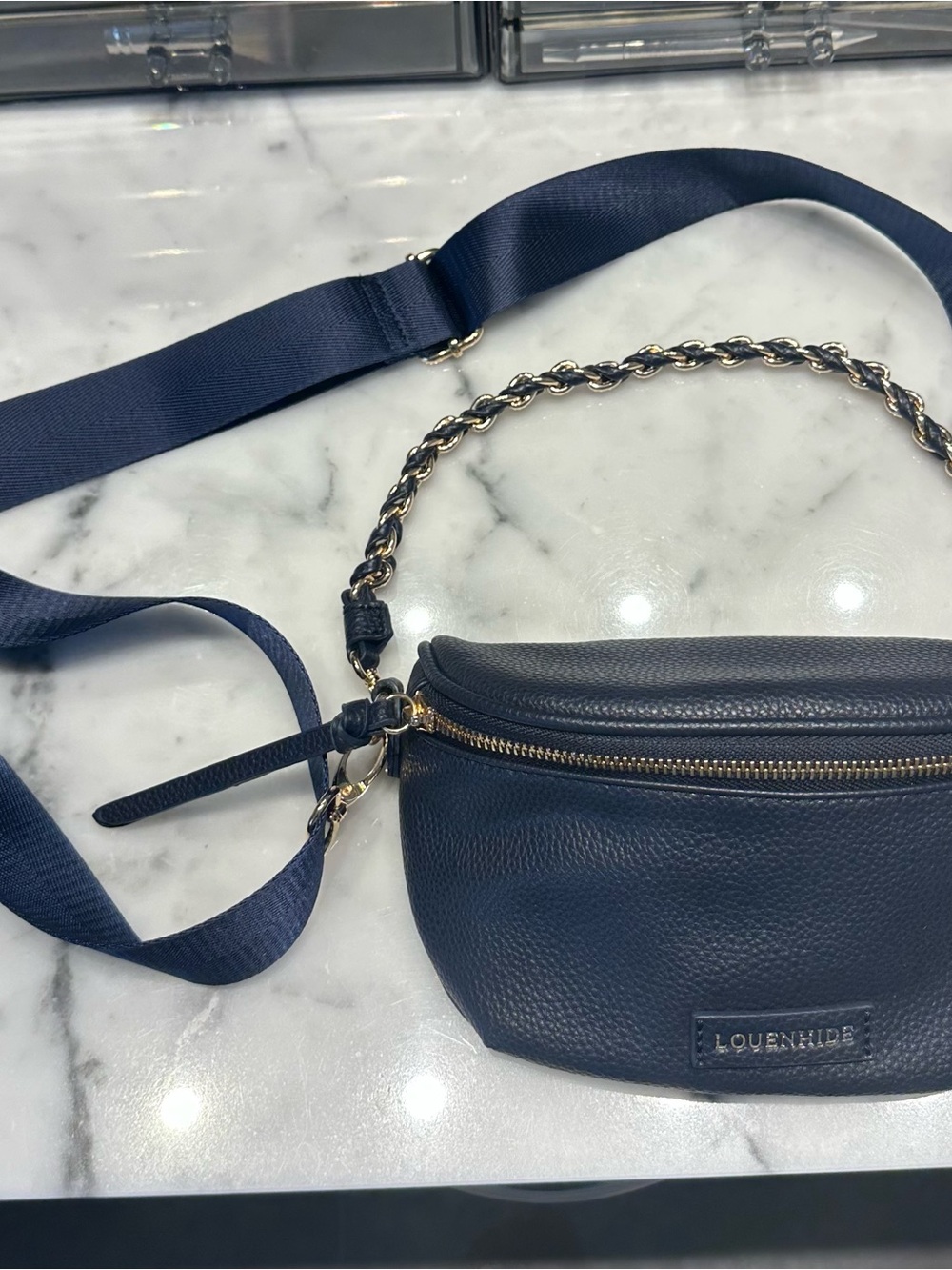 Navy Leather Crossbody Belt Bag